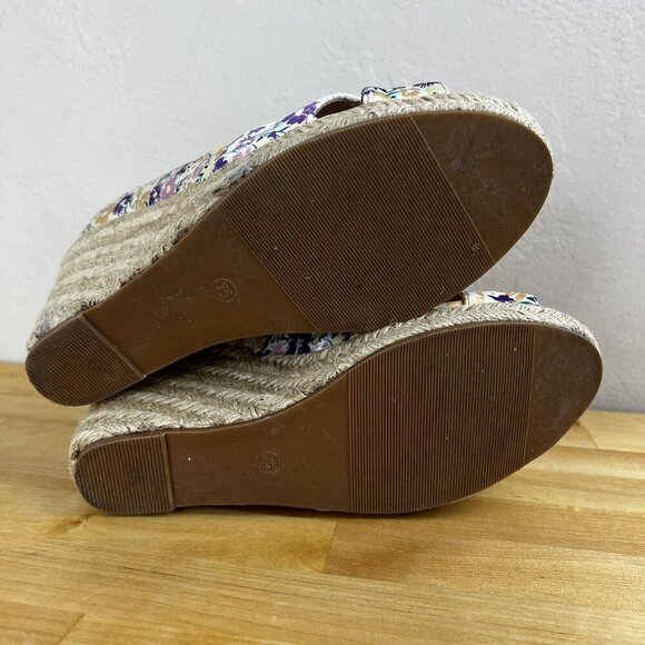 Allegra K White Purple Floral Peep Toe Platform Pumps Wedge Sandals Size 7.5 - Picture 8 of 11